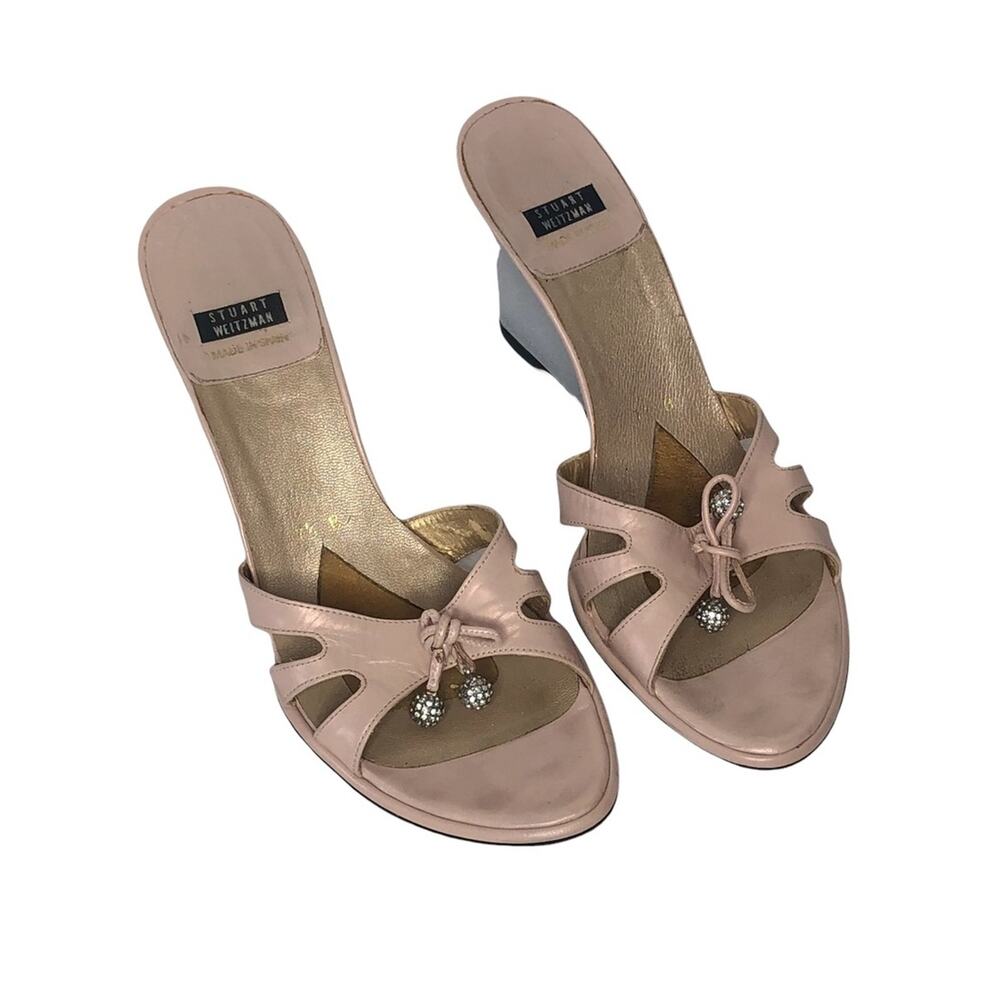 Stuart Weitzman Pink Leather Jewel Wedge Mules 7.5